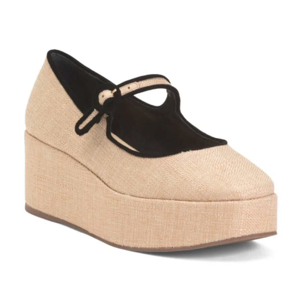 Larroude Blair Flatform In Beige Raffia